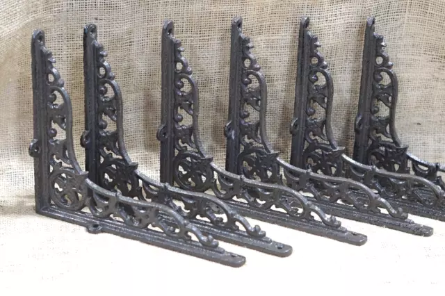 6 Cast Iron Antique Style VICTORIAN SCROLL Brackets Garden Braces Shelf Bracket