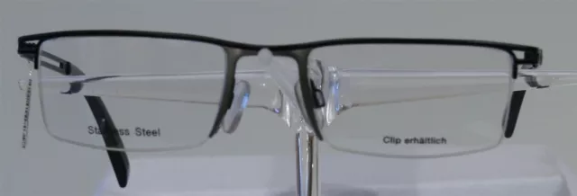 Optikergestell 1159 Brille Brillengestell Schwarz Edelstahl HalbRand NEU
