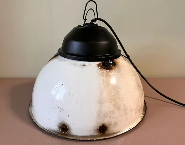 Large Grunge Soviet Vintage Industrial Warehouse Lamp, Enamel 1960s Loft Light