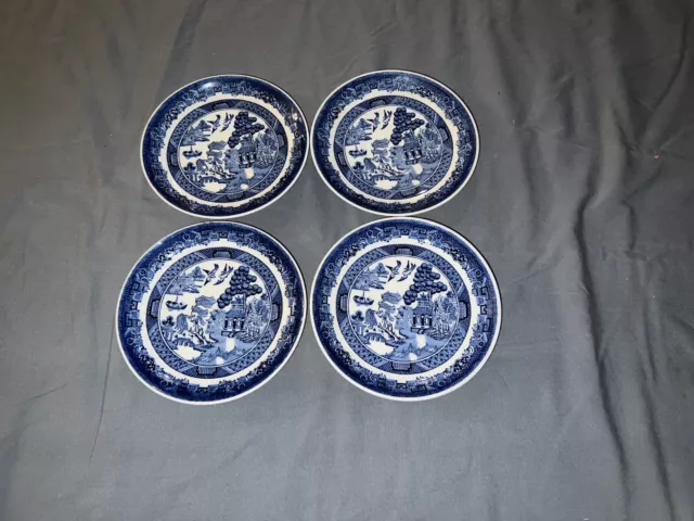 Set Of 4 Johnson Brothers BLUE WILLOW Saucers 5-3/4” Dessert Plates