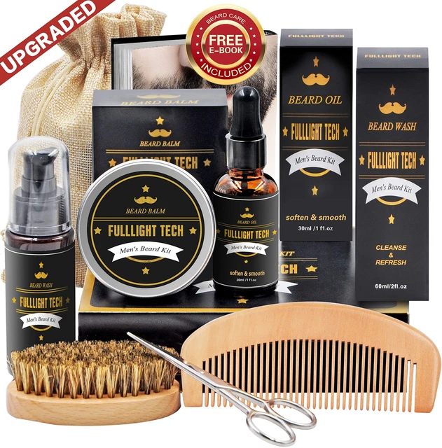 Kit de aseo y cuidado de barba para hombres con champú para barba bálsamo aceite peine cepillo tijera