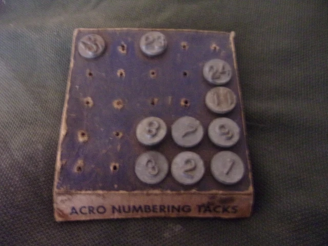 10 ACRO NUMBERING TACKS on CARDBOARD Window Screens ID Vintage