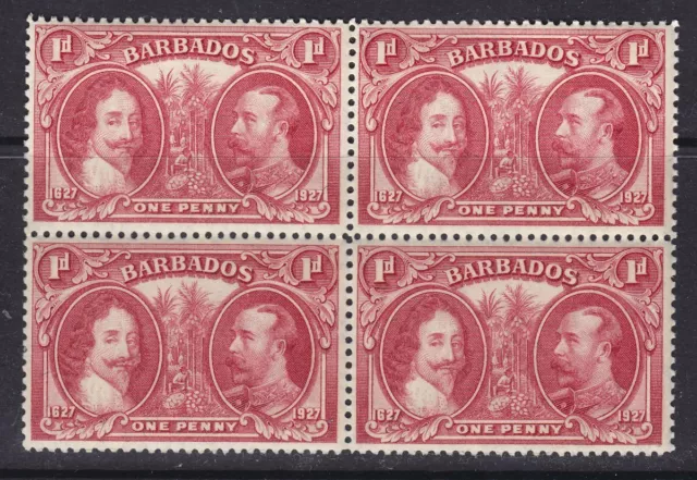 BARBADOS 1927 SG240 1d CARMINE BLOCK OF FOUR MNH