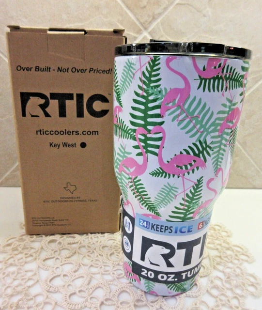 RTIC 20 oz Stainless Steel Insulated Tumbler w Tropical Flamingo Travel Mug