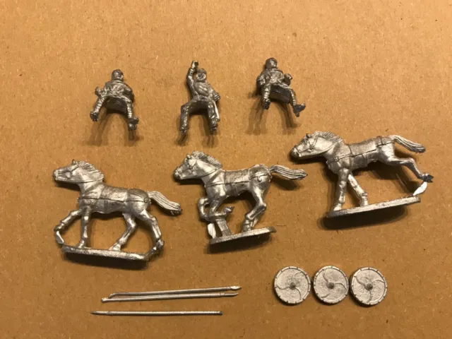 Wargaming metal figures, set of 3 Saxon light Cavalry with spears and shields