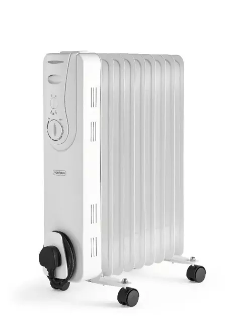 VonHaus Oil Filled Radiator 2000W 9 Fin – Portable Electric Heater White