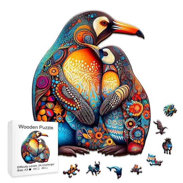 Wooden Animal Jigsaw Puzzles Penguin cool gift present for kid children adult