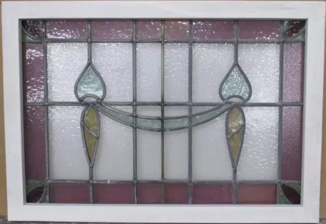 OLD ENGLISH LEADED STAINED GLASS WINDOW TRANSOM Abstract Swoop 28" x 19.5"