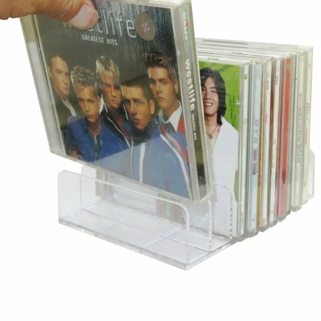 Clear Acrylic CD DVD Holder Storage Media Organizer Shelf Stand Holds Upto 14 CD
