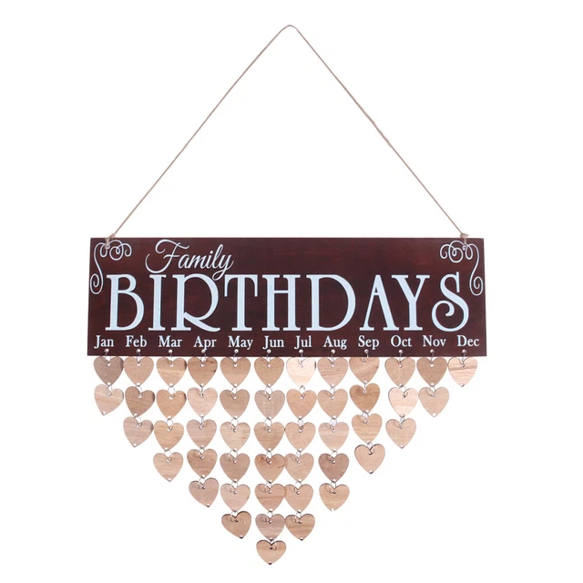 Calendario Compleanni In Legno Fai-da-te – 100 Etichette, 4 Ganci, Per Parete, 40x12 Cm, Per Ricordare Date Importanti