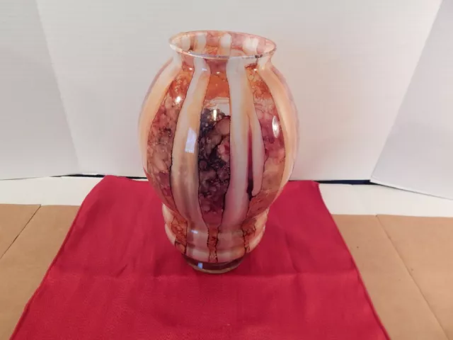 Vintage Large Multicolor Swirl/Striped Hand Blown Art Glass Vase 12"
