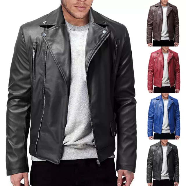 Men's PU Leather Jacket Black Slim Fit Biker Motorcycle Jackets Coat Outwear