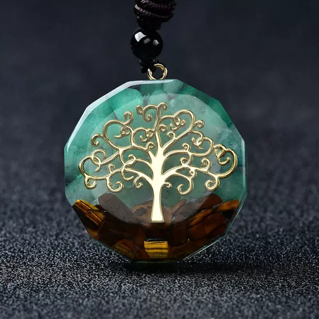 Orgonite Pendant Necklace Tree of Life Chakra Crystal Healing Aventurine Stones