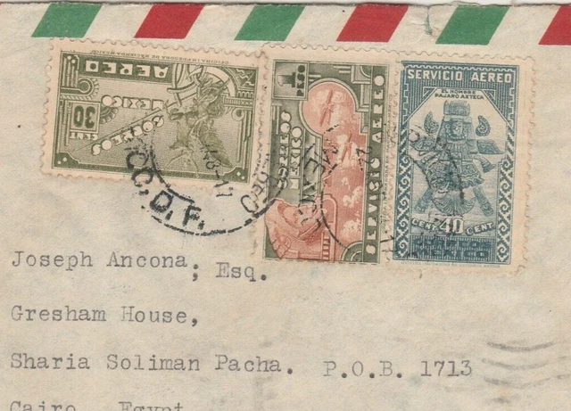 MEXICO-EGYPT Airmail Letter Tied Rare Airmail Stamps Send Cairo R.Destination 48