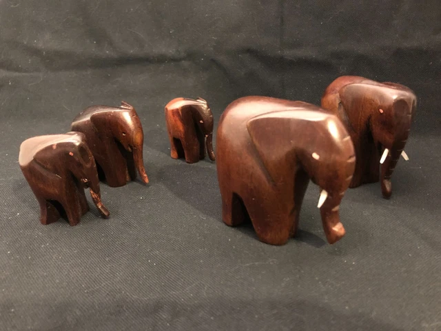 Elephant Family Wood Carvings - 5 pc - exotic hardwood