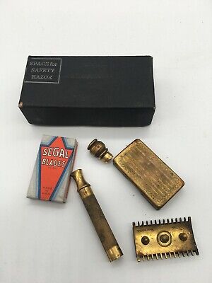 Vintage Gillette Brass Safety Razor with case and blades