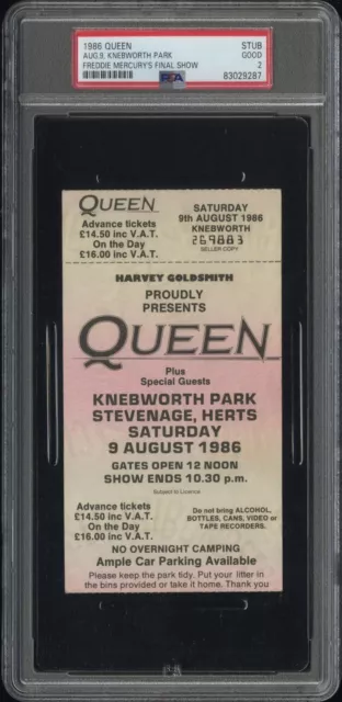1986 Freddie Mercury Final Performance/Last Show Queen Concert Ticket 8/9 Psa 2