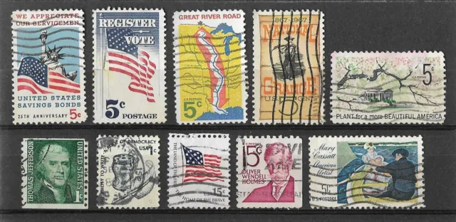USA United States old collection 10 different stamps at 25 cents each - 1b