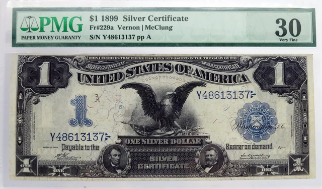 Series Of 1899 $1 Black Eagle Silver Certificate Fr#229a PMG VF30