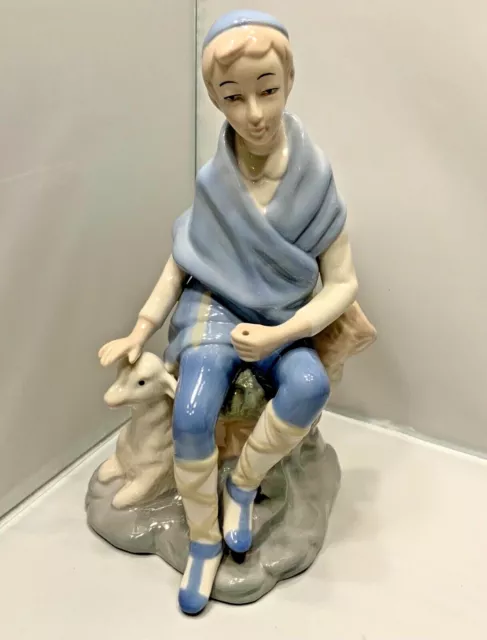 Imcor Rare Porcelain Boy/Shepherd  Sitting Figurine W Lamb Lladro Style