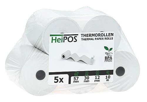 HeiGroup - HeiPOS 5x rouleaux thermiques sans BPA W/Ø 57mm / 30mm - longueur ...