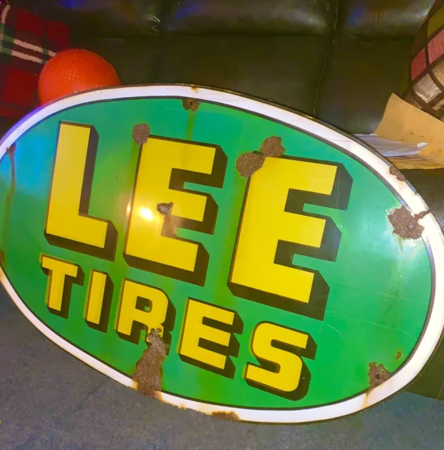 Original 44” X 24” Vintage Lee Tires of Conshohocken Advertising Porcelain Sign