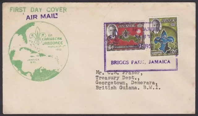 JAMAICA, 1952. First Day Scout Jamboree 150-151, Briggs Park - Demerara