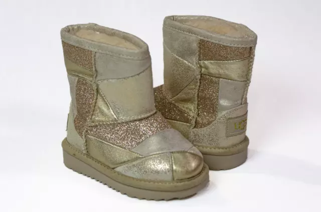 UGG New Toddler Classic Short II Patchwork Little Girls Boots Size 6 (22) Gold