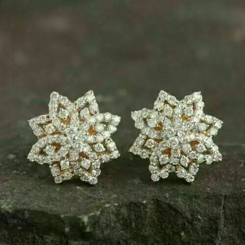 2Ct Round Cut Lab Created Diamond Cluster Stud Earrings 14K Yellow Gold Plated