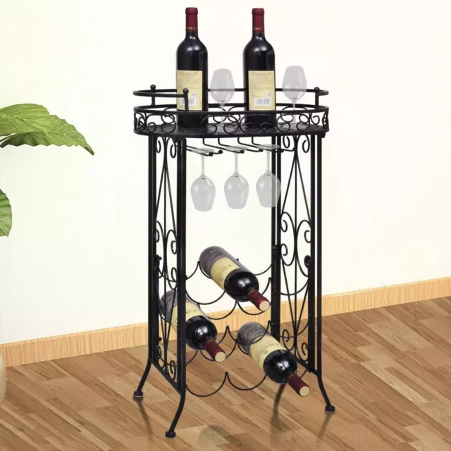 Wine Rack Floor Standing 9 Bottles Holder Metal Storage Display Wrought Iron