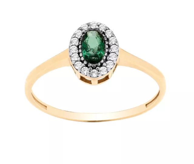 9ct Yellow Gold Emerald & cz Oval Cluster Ring - size J K L M N O P Q R S