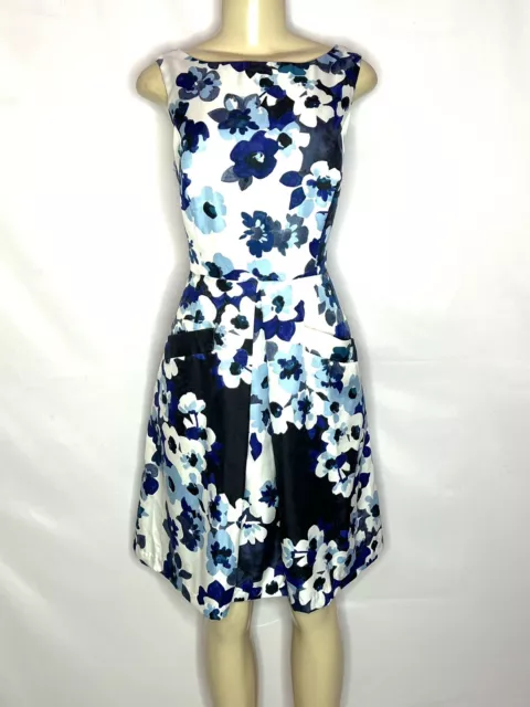 Donna Morgan Blue Floral Multi A-Line Sleeveless Dress W/Pockets Sz 8