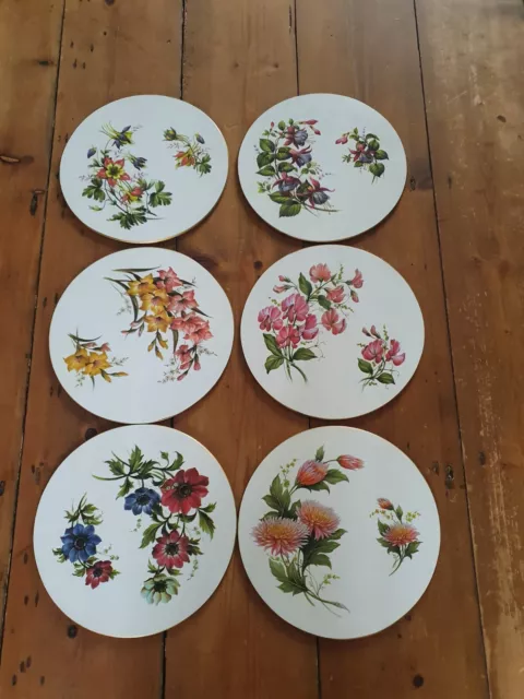 6 X Vintage 1970's Round Felt Backed Placemats Floral Pattern Lady Clare?