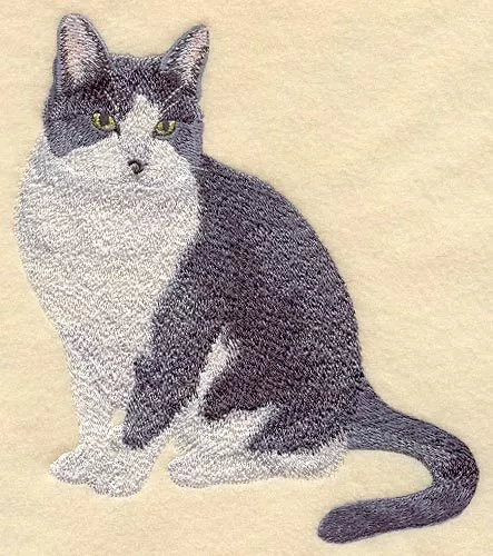 Embroidered Sweatshirt - Black & White Tuxedo Cat C7913 Sizes S - XXL