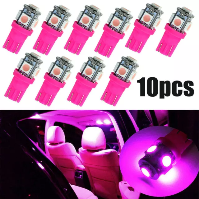 10x T10 194 168 W5W 5050 SMD LED Pink Car Wedge Tail Side Light Lamp Bulbs Parts