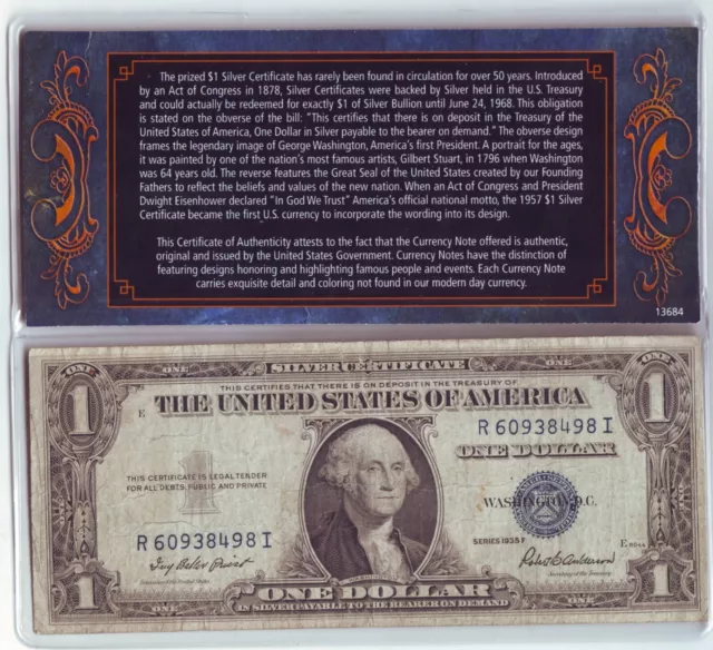 1935 US $1 Silver Certificate Circulated "Depression Era Currency" Gift Holder