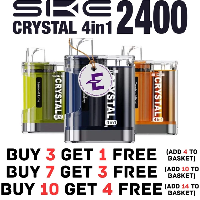 SKE CRYSTAL 4-IN-1 Rechargeable Vape Kit BIG Pen Prefilled Pods | 20mg Nic  Shot £9.94