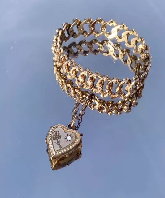Antikes Scheren Armband Federzug Golddouble mit Medaillon G.D.B.