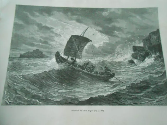 Engraving 1877 - Titicaca Region Peru Rush Boat Ride