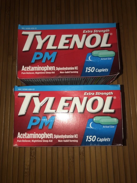 (2x) TYLENOL P.M. EXTRA STRENGTH Acetaminophen 500mg, (300 Ct Total) Exp:05/23
