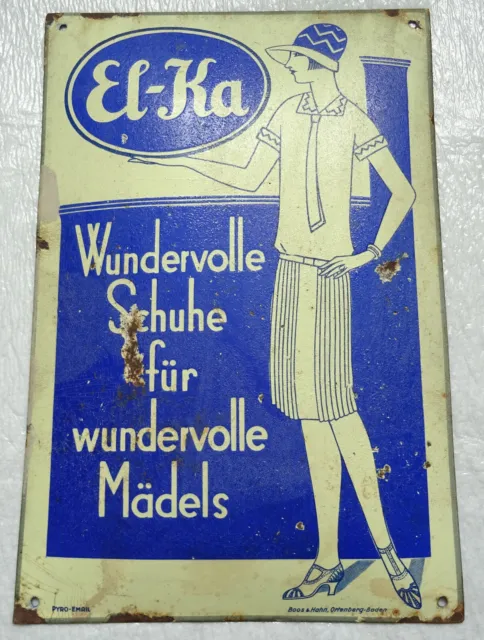 Antique Art-Deco Wonderful Lady EL-KA Shoes Advertising Porcelain Sign 1920's