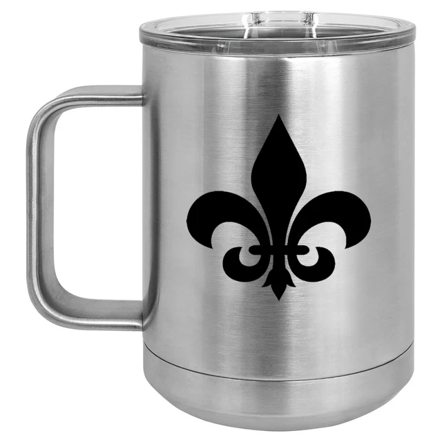 15oz Tumbler Coffee Mug Handle & Lid Travel Cup Vacuum Insulated Fleur-De-Lis