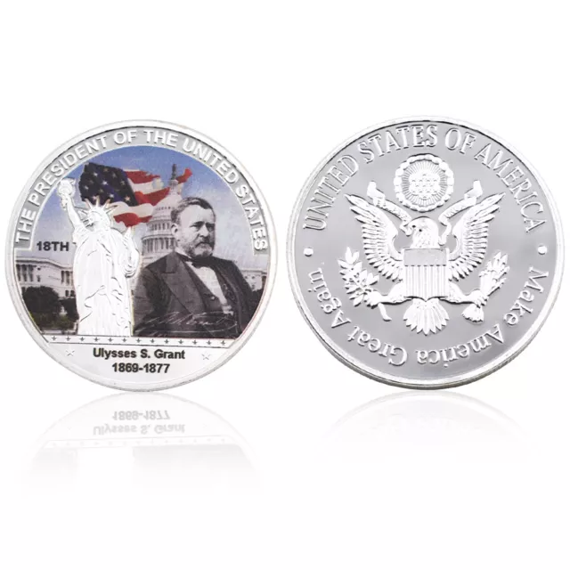 Ulysses Simpson Grant 18th American President Coin Silver Plated Challenge Coin