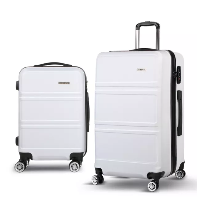 Wanderlite 2pc Luggage Trolley Set Suitcase Travel TSA Carry On Hard Case White