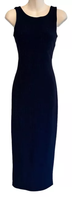 VTG Betsey Johnson Dress Navy Blue Shimmer Maxi Bodycon Gown Low Back XS/P USA