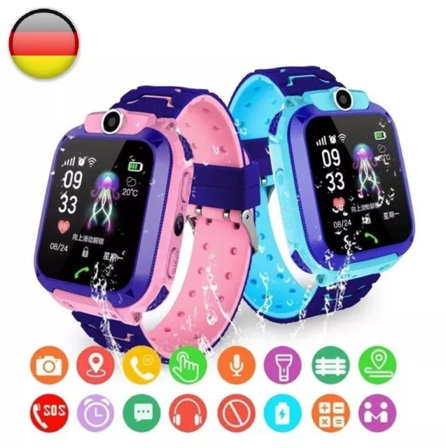 Kinder Telefonuhr Smartwatch GPS LBS Uhr SOS SIM Wasserdicht Kids Armbanduhr