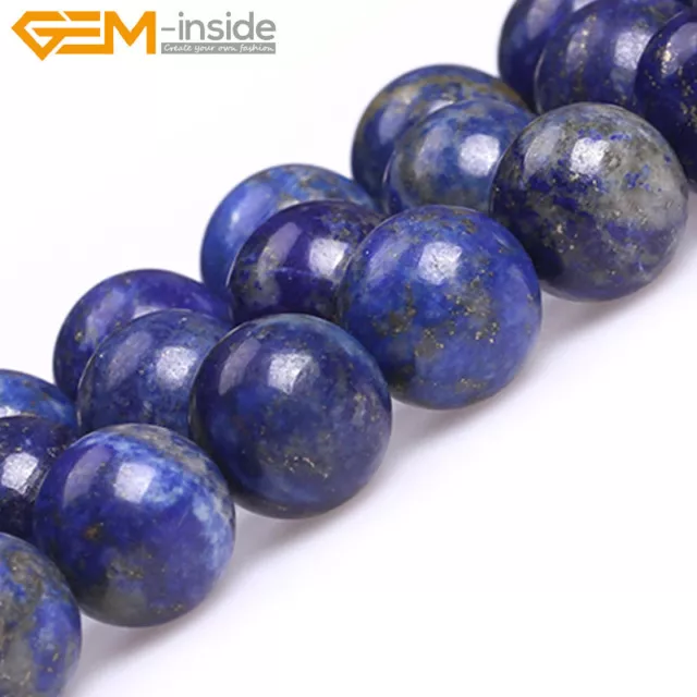 Natural Lapis Lazuli Gemstone Semi Precious Round Beads For Jewellery Making 15"