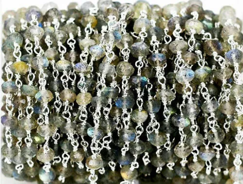 0.9m Naturel Labradorite Rondelle à Facettes 4.5-5mm Perles Argent Câble Chaîne