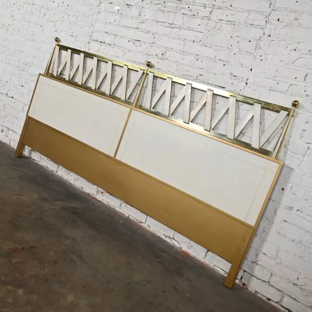 Hollywood Regency King Headboard Leather & Brass Renzo Rutili for Johnson Furn.