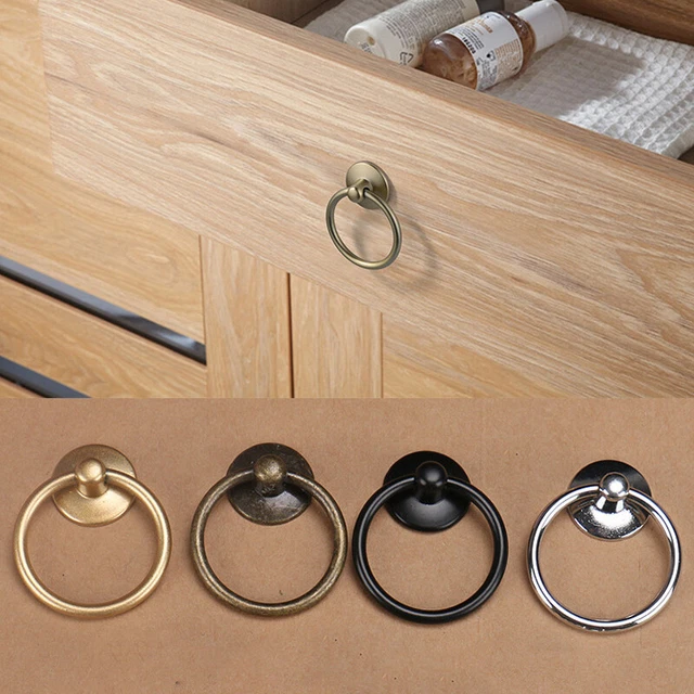2/5Pcs Round Drawer Ring Pulls Retro Cupboard Dresser Cabinet Knobs Door Handles